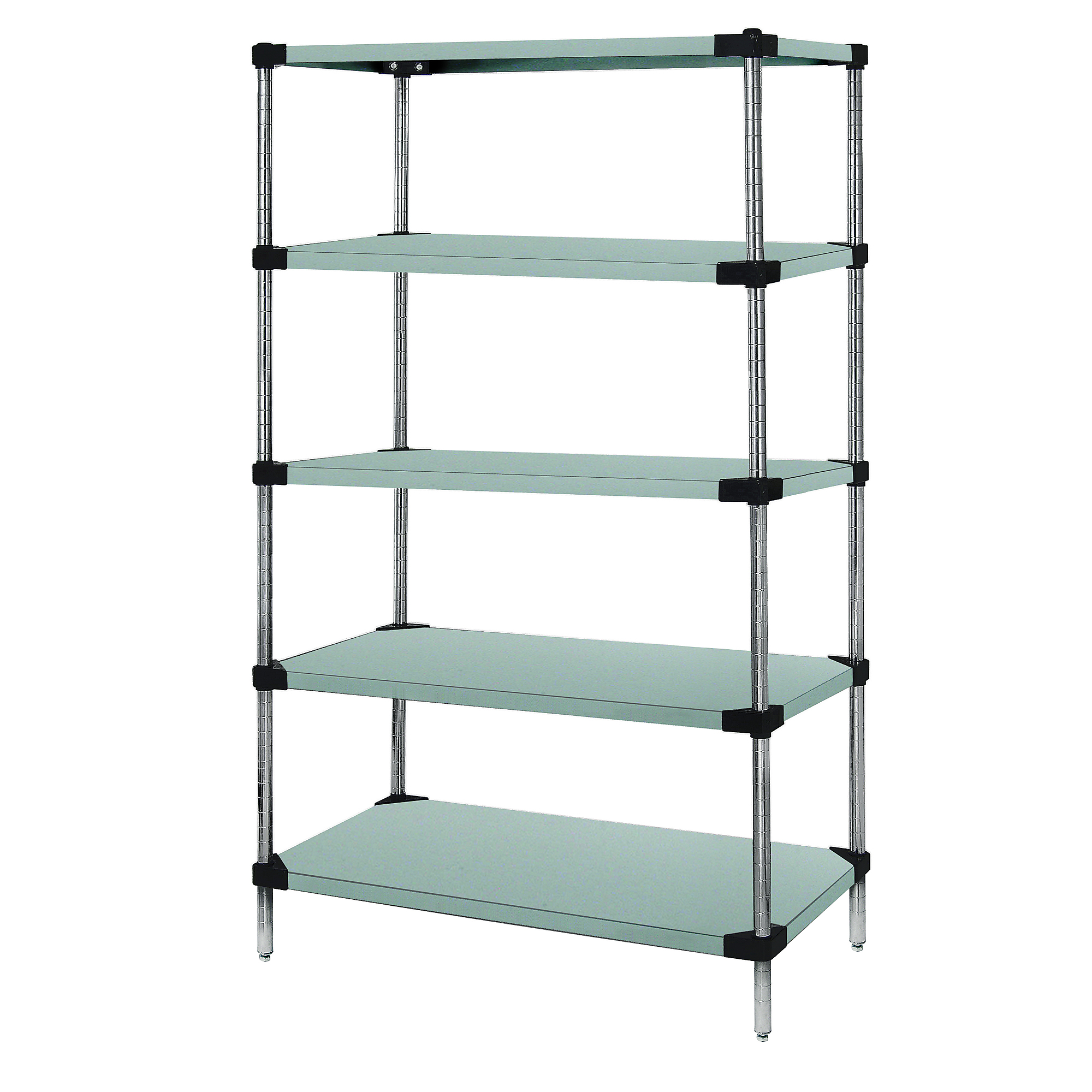 Quantum, Stainless Steel 5 Solid Shelf Starter Kit 74in., Height 74 in, Width 18 in, Depth 60 in, Model# WRS5-74-1860SS